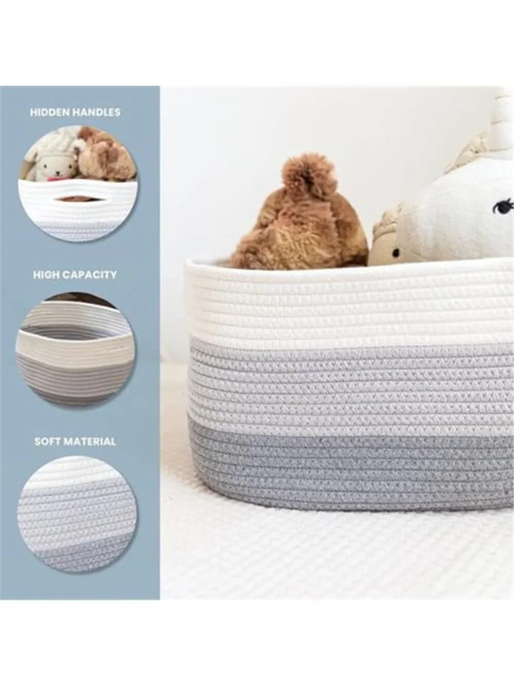 New Cotton Rope Baskets for Shelves, Set of 3, 15x9x10